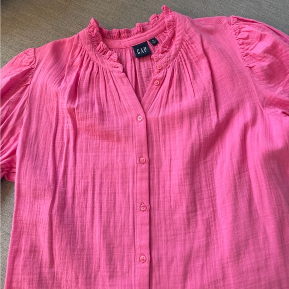 GAP Women’s Hot Pink Cotton Smocked Pouf Sleeve Blouse Large - Picture 2 of 3